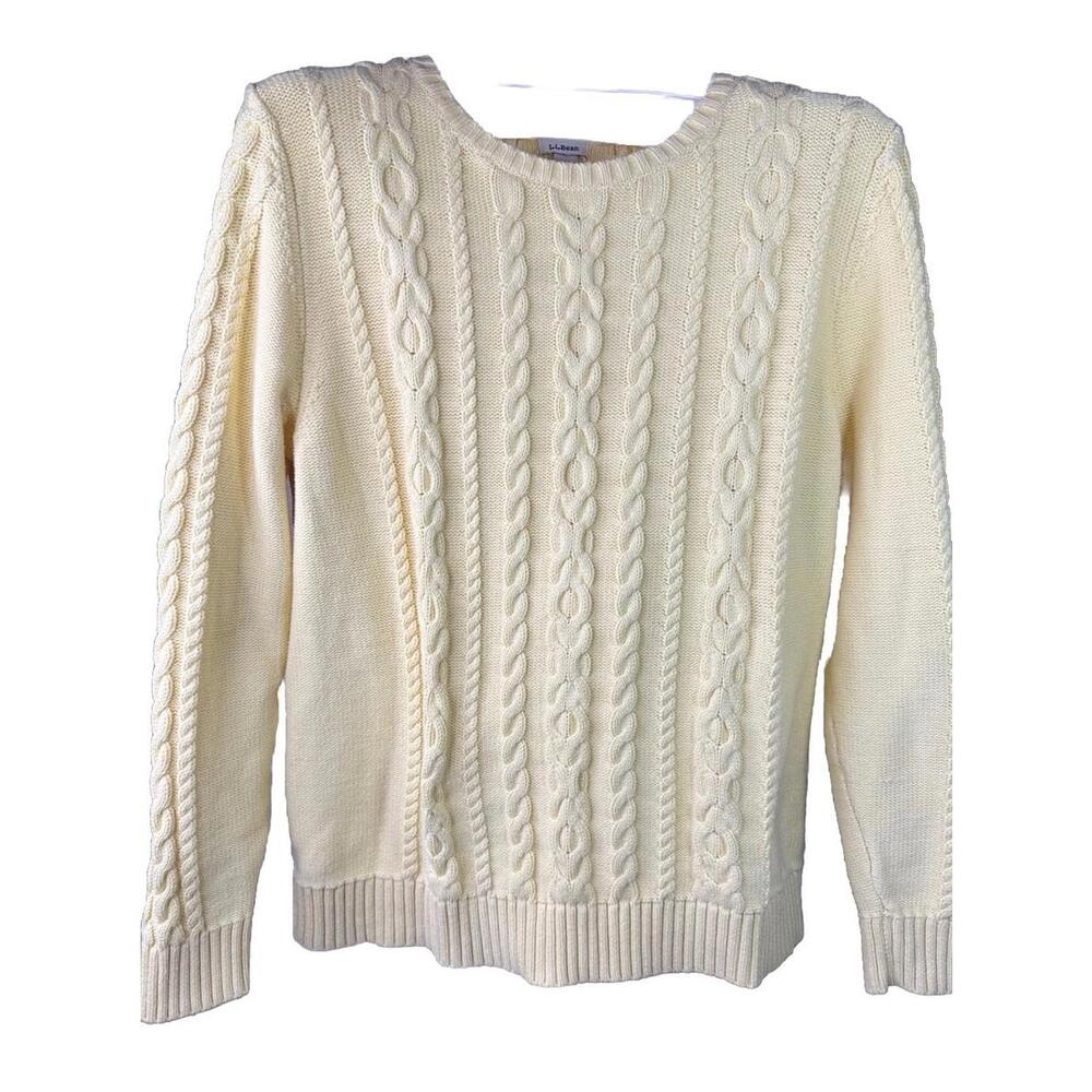 LL Bean Sweater Womens XL Yellow Fisherman's Cable Knit‎ Heavy Cotton